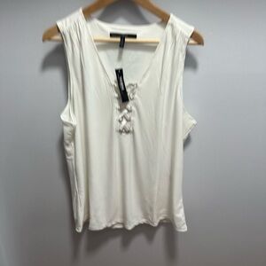White House Black Market Cream Sleeveless Tie Front Tank Top